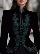 Black tailored blazer with buttons from Lumina Wear, styled on a model, featuring a fitted design and classic lapel.