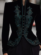 Black Lumina Wear Calla tailored blazer with buttons, slim fit, stylish design, shown on a model.