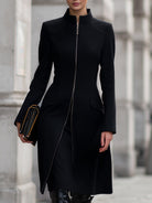 Black Hazel Tailored Zip-Up Coat by Lumina Vancouver, featuring a sleek design and fitted silhouette.