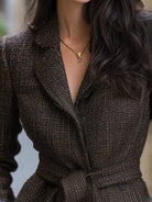 Brown textured blazer with belt by Lumina Wear, shown on a model, featuring a tailored fit and stylish design.