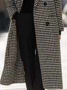 Black Marion Houndstooth Wool Long Coat by Lumina Vancouver, featuring a classic pattern and tailored fit.