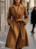 Nadine wool trench coat with belt by Lumina Wear, featuring a classic silhouette in camel color, shown on a model.