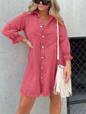 Blue Eliana casual denim dress by Lumina Wear, showcasing a relaxed fit and stylish design for everyday wear.
