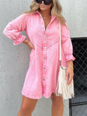 Blue Eliana Casual Denim Dress by Lumina Wear, front view showing fit and stylish design in a casual daytime look.