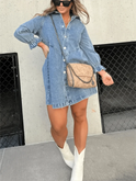 Blue Eliana casual denim dress by Lumina Wear, featuring a relaxed fit and stylish design, perfect for everyday wear.