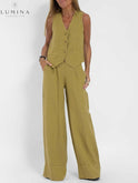 Blue Ella vest and wide pants set by Lumina Wear, stylish spring 2-piece outfit with casual fit and comfortable fabric.