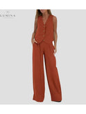 Blue Ella vest and wide pants set by Lumina Wear, featuring a stylish 2-piece spring outfit with a relaxed fit.