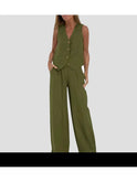 Blue Ella vest and wide pants set by Lumina Wear, featuring stylish spring 2-piece outfit for women.