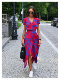 Lumina Wear ELODY elegant tummy-covering dress in red and blue, stylish and comfortable for all-day wear