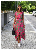 Lumina Wear ELODY elegant tummy-covering dress in red and blue, stylish and comfortable for all-day wear.