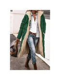 Lumina Wear Elowen reversible fur jacket in military green, displayed open to show plush fur interior and sleek outer fabric.