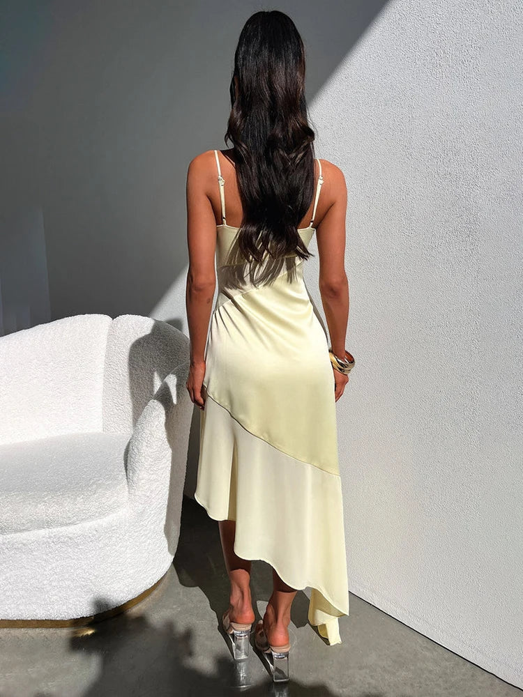 Black Elowen Satin Midi Dress by Lumina Vancouver, elegant midi-length dress with smooth satin fabric and stylish design.