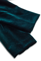 Emerald velvet blazer by Lumina Vancouver with satin lapels and intricate rose embroidery, tailored fit for elegant style.