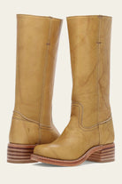 Light brown Emily Lumina Western mid-calf boots for women with a stacked heel, stylish and classic design.