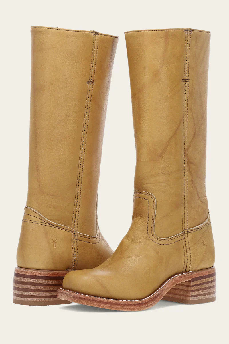 Light brown Emily Lumina Western mid-calf boots for women with a stacked heel, stylish and classic design.