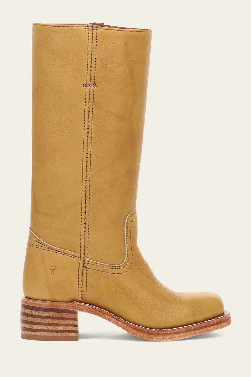 Light brown Emily Lumina women's Western mid-calf boots with stacked heel and classic design, featuring stylish leather detailing.