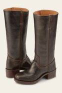 Light brown Emily Lumina Western mid-calf boots with stacked heel, classic design, perfect for stylish Western footwear.