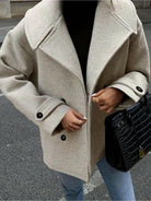 Emily™ stylish double-breasted jacket with button details in taupe, from Lumina Vancouver's CA-COLLECTIE-15 collection.