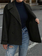 Emily™ stylish double-breasted jacket with button details in taupe, from Lumina Vancouver's CA-COLLECTIE-15 collection.