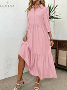 Pink Embla Button Dress by Lumina Vancouver, featuring a fitted silhouette and button details, shown on a model.