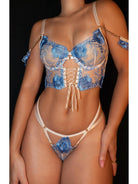 Enchanted Blue Blossom Lace Lingerie Set by Lumina Vancouver, 2-piece blue lingerie with delicate lace details and floral design.
