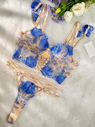 Enchanted Blue Blossom Lace Lingerie Set by Lumina Vancouver, 2-piece set with delicate lace and floral design in blue.