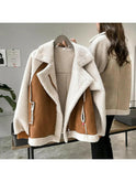 Beige Lumina Wear Erin faux shearling zip-up jacket with stylish design and cozy texture, suitable for casual wear.