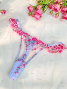 Pink embroidery lingerie set by Lumina Vancouver, includes three-piece fantasy pink bloom design with delicate lace details.