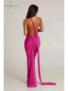 Lumina Vancouver Felina one-shoulder cut-out maxi dress for wedding guests, featuring elegant design and fitted silhouette.