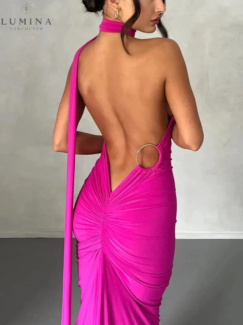 Lumina Vancouver Felina one-shoulder cut-out maxi dress, elegant wedding guest gown in XS, featuring a stylish shoulder design.