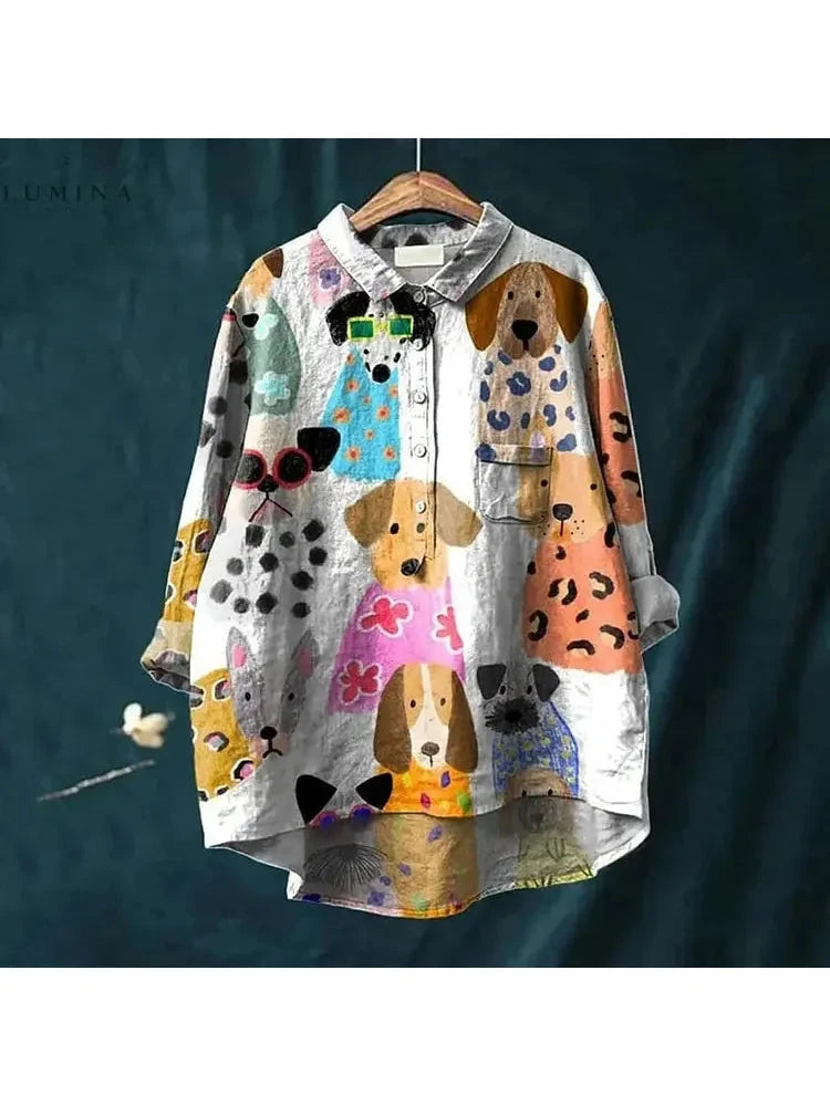 White Kjersti Canine Art Tee by Lumina Vancouver featuring a dog illustration on soft cotton fabric.