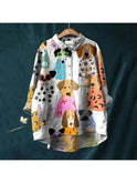 White Kjersti Canine Art T-Shirt by Lumina Wear featuring a detailed dog illustration on a casual tee.