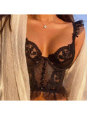 White Italian lingerie set by Lumina Wear featuring delicate lace details and a comfortable fit, displayed on a model.