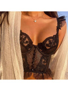 White Lovise Italian lingerie set by Lumina Vancouver, featuring delicate lace and elegant design, displayed on a model.