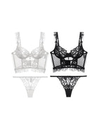White Lovise Italian lingerie set by Lumina Vancouver featuring delicate lace and satin details on a model.