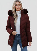 Black Lumina Wear Florence quilted puffer coat with faux-fur hood, stylish and warm winter outerwear for women.