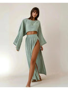 Green Laure Two-Piece Set by Lumina Vancouver, featuring a stylish top and matching bottoms on a model.