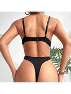 Lumina Vancouver Gabriella's bodysuit in black, fitted with long sleeves and scoop neckline, displayed on a white background.