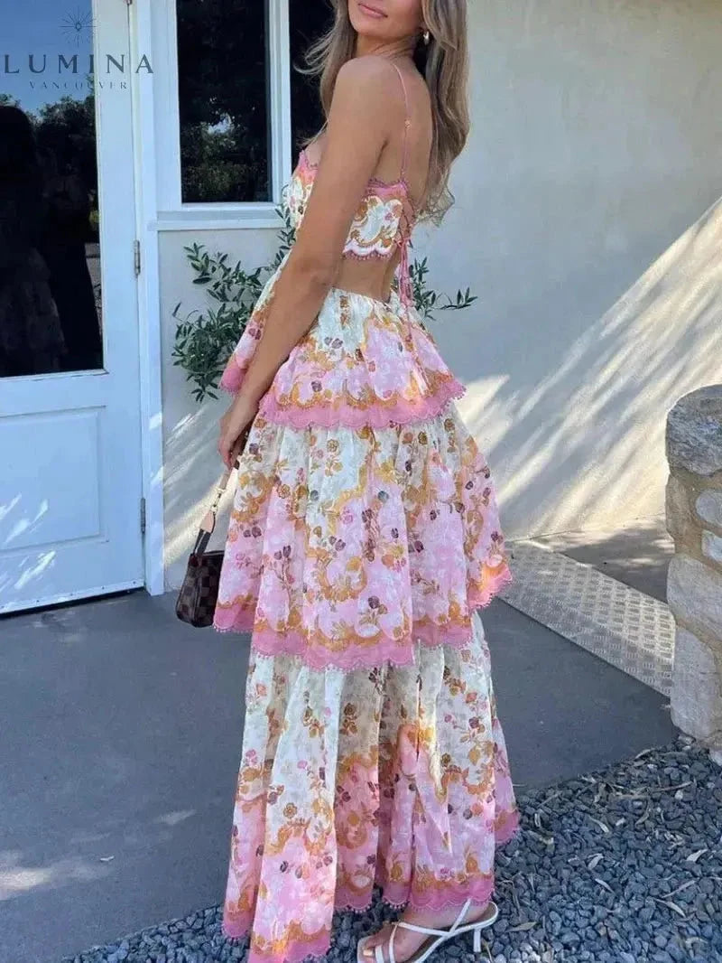 Elegant Ghita Maxi Summer Dress by Lumina Vancouver, perfect for wedding guests, featuring flowing fabric and stylish design.