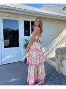 Light blue Ghita Maxi Summer Dress by Lumina Vancouver, perfect for wedding guests, flowing fabric and elegant design.