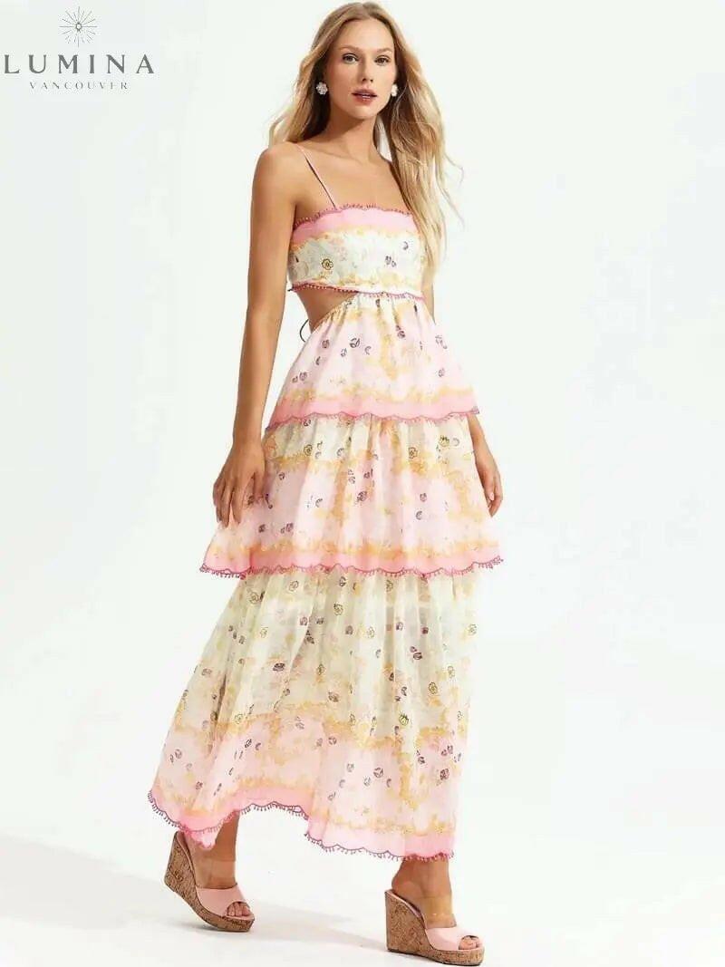 Lumina Wear Ghita Maxi Summer Dress for women, flowy fabric, ideal for warm weather and casual or semi-formal occasions.