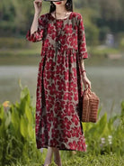 Giorgia vintage floral printed dress by Lumina Vancouver, blue dress with floral pattern, stylish and elegant for women.