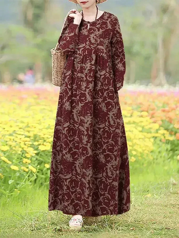 Light blue vintage floral printed dress named Giorgia by Lumina Vancouver, showcasing a flowy, elegant design.