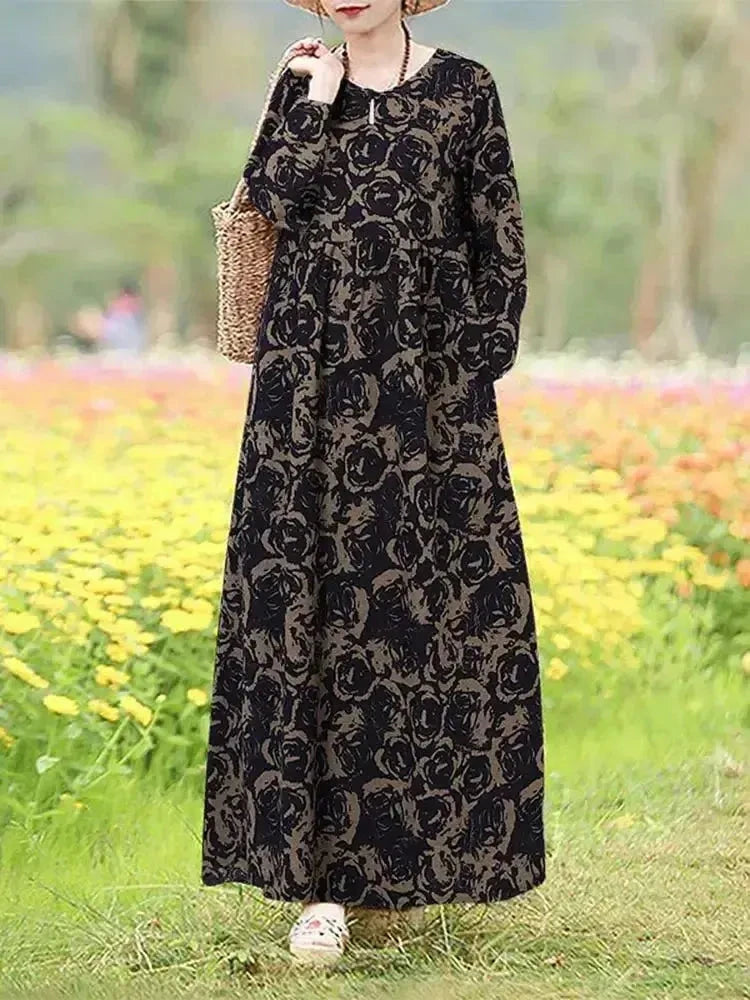 Blue vintage floral printed dress by Lumina Vancouver, featuring a classic design and feminine silhouette.