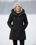 Dark green fleece-lined puffer jacket by Lumina Wear featuring a flattering fit and elegant design.