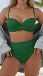 Basic Solid Color V Waist Bikini Set - Lumina Vancouver
