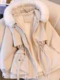 Beige Hailey utility parka jacket by Lumina Wear with cozy faux-fur trim, featuring a casual coat design and functional style.