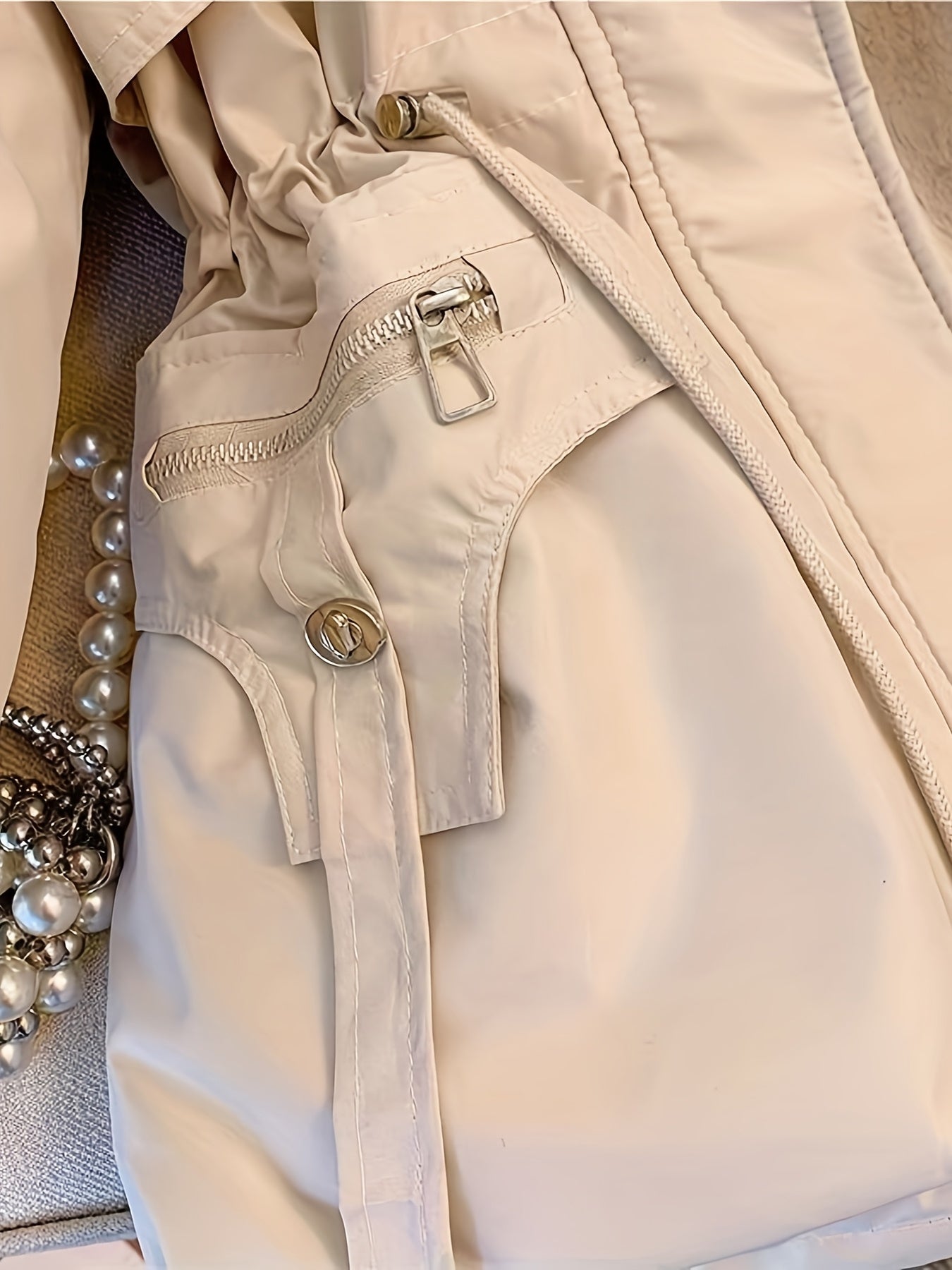 Beige Lumina Wear Hailey cozy faux-fur trimmed utility parka jacket with hood and multiple pockets, stylish and warm outerwear.