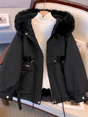 Beige Hailey utility parka jacket by Lumina Wear with cozy faux-fur trim, featuring a warm, stylish coat for cold weather.
