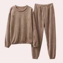 Lumina Wear Hailey ultra-soft fleece lounge set in brown, relaxed fit loungewear, cozy and comfortable for relaxing at home.